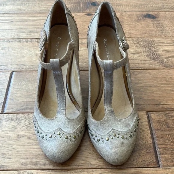 Anthropologie Chocolat Blu Odette T-Strap Mary Jane Heels Tan Leather Size 8.5 - Picture 7 of 14